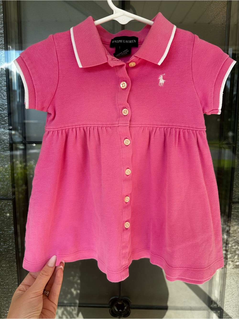 Ralph Lauren Girls Pink Polo Button-Front Dress Top